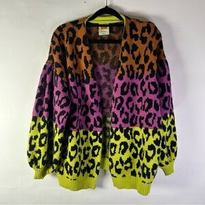 Farm Rio Mixed Leopard Print Open Front Cardigan Sweater